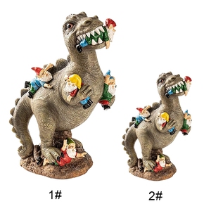 Dinosaur Eating Gnomes Garden Statue Outdoor Art Sculpture for Patio Christmas Holiday Halloween Accent Decorative Object Crafts - Product Image 2