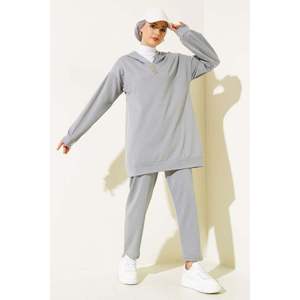 ชุด2ชิ้นมีฮู้ดตราโลหะสีเทา - Product Image 4