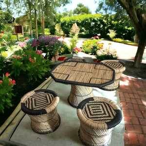 Ensemble pouf de jardin en rotin de bambou, artisanat écologique moderne, avec table, rotin, meubles d'extérieur, ensembles de restaurant - Product Image 6
