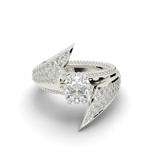 Classic Rope Design Finger Band <b>Ring</b> in Sterling <b>Silver</b> with 6MM Centre Stone and Hand <b>Set</b> Synthetic Diamond Side Accents - Product Image 1