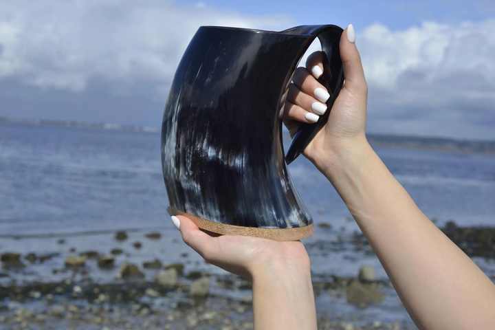Handcrafted Viking-Style Drinking Horn Mug - Authentic & Unique Gift Real Buffalo Koi Horn ,Horn Drinking Cup.