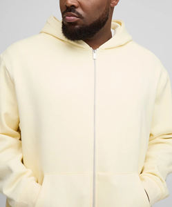 Sweat à capuche zippé 100 % coton pour homme, tendance hiver, brodé, en molleton épais délavé, coupe oversize, couleur unie - Product Image 3