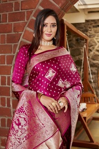 Pure Soft Satin Silk Saree Beautiful Weaving Butta Work All-Body Designer Border Blusa transpirable ecológica para todos - Product Image 4