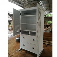 Armoire autoportante en bois massif de style américain du milieu du siècle, 2 portes battantes en acajou blanc, 2 grands rangements pour vêtements et atelier