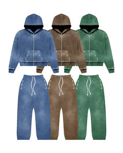 Survêtement de luxe pour hommes personnalisé Baggy 500 Gsm français éponge pantalons de survêtement à capuche ensembles pour bouffée impression empilé évasé solide motif - Product Image 1