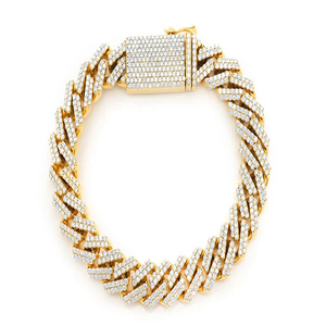 Pulsera Cubana de Oro Sólido de 14k Chapada en Oro con Diamantes Reales, Joyería Hip Hop para Mujer con Diamantes Naturales, 11 mm - Product Image 1