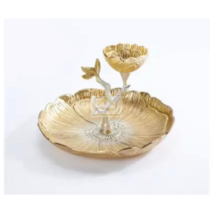 Bol et plateau de service en métal de qualité supérieure, couleur dorée et argentée, bol de service à dessert fait main pour lave-vaisselle - Product Image 1