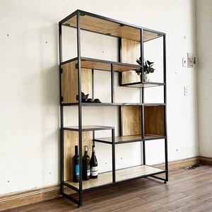 Estantería Decorativa de Estilo Industrial, Madera de Caucho Rústica con Estructura de Hierro para Almacenamiento de Libros en el Hogar, Oficina o Dormitorio - KS68184 - Product Image 2