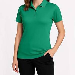 Prix de gros, design personnalisé, tricot 100% coton, manches courtes, col rabattu, séchage rapide, respirant, uni, décontracté, logo frontal, femme - Product Image 2