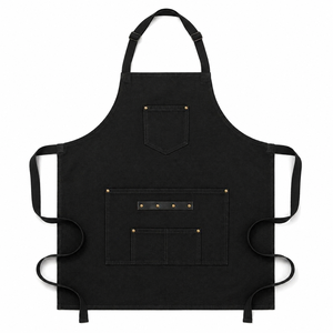 Classic Black Heavy Duty Reusable Sleeveless Bib <b>Apron</b> with Multiple Pockets for Cooking Daily Use Woven Canvas Material - Product Image 1
