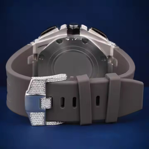 นาฬิกาแนวสปอร์ตฮิปฮอปสุดหรูของผู้ชายสายรัดยางสีดำตัวเรือนสแตนเลสออกแบบตามสั่งทำจากเพชรมอยส์ซอไนต์เย็นทุกวันแบบอนาล็อก - Product Image 2