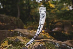 Cuerno para beber tallado de capacidad de 500ml Cuerno genuino original Cuerno para beber vikingo Cerveza Mead - Product Image 4