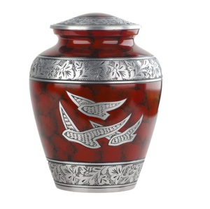 โกศเผาศพอลูมิเนียมสำหรับผู้ใหญ่ที่มีการแกะสลักพิวเตอร์และหินอ่อนสีแดงโกศโลหะสำเร็จรูปสำหรับเถ้ากระดูกมนุษย์ - Product Image 1