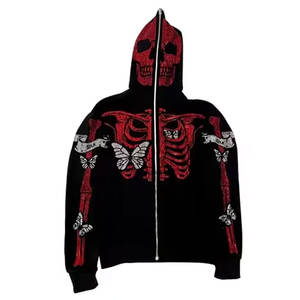 Sudaderas con capucha con estampado Digital 3D de calavera personalizada de alta calidad, ropa informal estilo Hip Hop, sudaderas con capucha de algodón con cremallera completa para hombre - Product Image 4