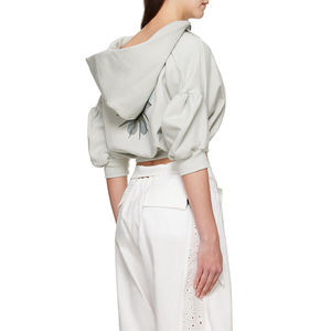 Sweat à capuche court à manches courtes gris vintage à coupe ample et zippée avec épaules tombantes et ourlet élastique - Product Image 3