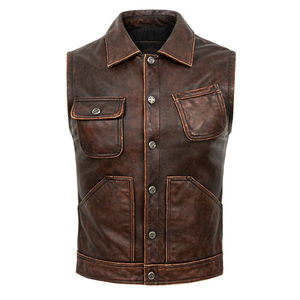 Veste en cuir automne PU gilet grande taille décontracté rétro hommes manteau vêtements de travail tendance cuir gilet - Product Image 4