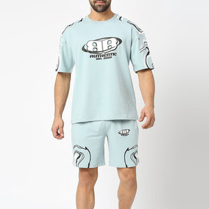 Ensemble t-shirt à manches courtes et short en tricot à imprimé floral pour homme, tenue décontractée d'été respirante - Product Image 1