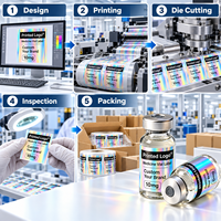 Étiquette autocollante personnalisée pour flacon en verre, holographique argentée, étiquettes de bouteille autocollantes, étanches, imprimées sur mesure, étiquette de flacon de médicament ODM