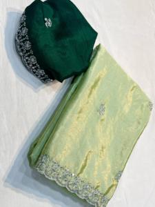 Tela Chinnon Multi bordado Trabajo Saree Con Contrato bordado Trabajo Blusa - Product Image 5