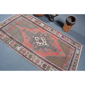 Alfombra turca Vintage, diseño de retazos rojo y gris, área grande, Material de lana de 3,7x6,8 pies con respaldo de látex para pasillo o dormitorio - Product Image 4