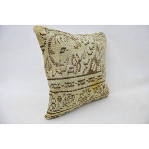 Beige Wool Kantha Patchwork <b>Pillow</b> 18x18 Inches Rustic Design Vintage Embroidered Printed Floral for Home Decor for Sofa Use - Product Image 2