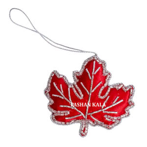 Unique Leaf Shape Design of <b>Silver</b> Zari Embroidery With Beaded Work Christmas Hanging Ornament for Decoration and Birthday Party - Product Image 1
