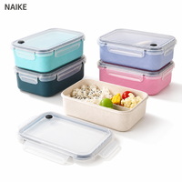 Boîte à lunch en paille de blé avec couvercle transparent, clips latéraux, compartiments séparés, récipient bento réutilisable pour le bureau, l'école, les pique-niques