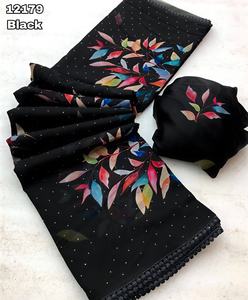 Saree Fabric: Heavy Marshmallow blooming Georgette saree with multi colored digital print swirowski work allover saree - Product Image 1