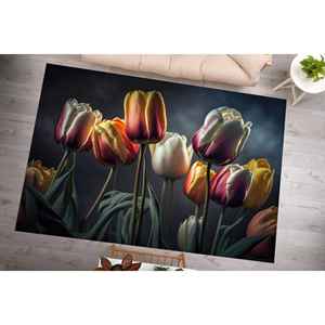 Alfombra con diseño de tulipanes, alfombra moderna, alfombra estampada para sala de estar, alfombra suave no tejida - Product Image 1