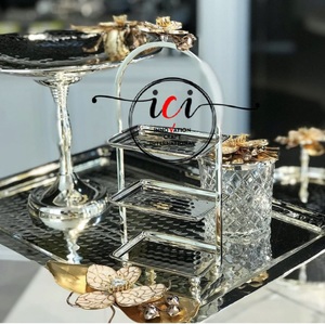 Vaisselle de table en verre texturé fini Nikil de luxe support à gâteau à deux niveaux et bol avec plateau pour la maison restaurant utilisation de mariage - Product Image 5