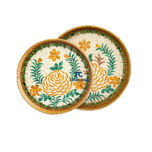 Plateau de service rond écologique au meilleur prix avec nacre, décoration de la maison pour le Ramadan, marque Thanhcongcraft, modèle MOP du Vietnam - Product Image 1