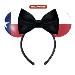 Diadema de vinilo personalizada de fábrica - Orejas de ratón hechas a medida con diseño preaprobado de la bandera del estado de Texas, ajuste universal para uso diario - Product Image 1