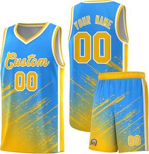 Conjunto de camisetas y pantalones cortos de baloncesto de EE. UU., diseño de uniforme sublimado de malla, secado rápido, transpirable, ligero, de talla grande, estampado bajo - Product Image 3