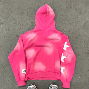 Personnalisé lavé à l'acide en détresse soleil fané brodé Patch poids lourd surdimensionné sweat-shirt ensemble 100% coton fermeture éclair à capuche hiver - Product Image 3