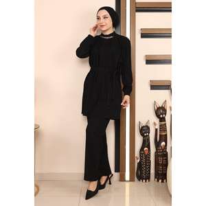 Ensemble décontracté noir avec détails chaîne MSW19140-1, hauts longs mi-longueur - Product Image 3