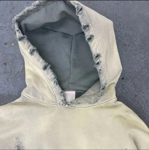 Custom Luxury Distressed Hoodies French Terry Acid Wash Heavyweight Boxy <b>Cropped</b> <b>Zip</b> <b>Up</b> Rhinestone Hoodies Men OEM - Product Image 3