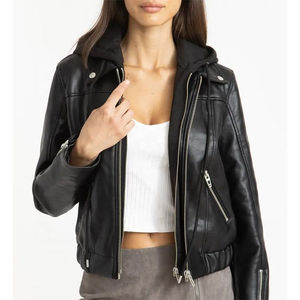 Veste en cuir véritable pour femme, style raffiné, douce, mate, confortable, coupe ajustée, vêtement d'extérieur décontracté et élégant, doublure en coton, coupe-vent - Product Image 2
