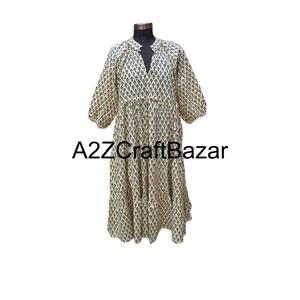 Robe midi Himanshi élégante pour femme, 100 % pur coton, imprimé floral, tissu respirant, coupe ample, écologique, naturelle, pour le quotidien - Product Image 1