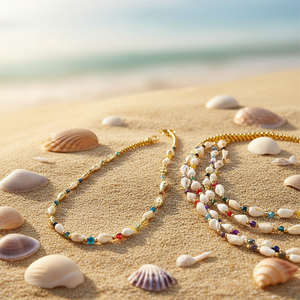 Trendy Gold Plated Beaded <b>Necklace</b> with Vibrant <b>Beads</b> and Unique Shell Accents for Resale - Product Image 3
