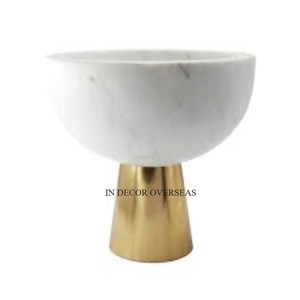 High Standard Quality Metal Fully High Grade Gold Plated Serving <b>Bowl</b> With White Marble Base Home And Hotel Kitchenware Supplies - Product Image 5