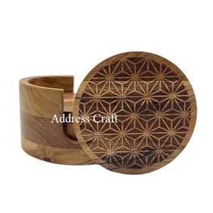 Creative Natural Wood Round Shape Drinking <b>Coaster</b> <b>Set</b> <b>With</b> <b>Holder</b> Table Decorative kitchenware Use Classic Tea Cup <b>Coasters</b> <b>Set</b> - Product Image 1