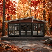 YESON Maison Conteneur Pliable de Luxe 40 pieds à Toit Incliné et Verre Panoramique, Villa Moderne, Prix de Gros Usine