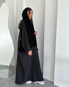 Abaya de seda negra hecha a mano con hermoso bordado blanco, ropa de fiesta musulmana tradicional para adultos - Product Image 5