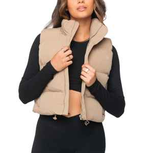 2025 chaleco acolchado sin mangas con cremallera y cuello levantado para mujer, chaleco acolchado recortado ligero para mujer, chaqueta cálida de Invierno para mujer - Product Image 5
