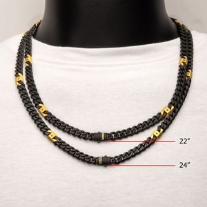 Cadena de Eslabones de Acero IP Negro de 8mm con Diseño Moderno Estilo Cubano Miami, Bañada en Rodio con Patrón de Paz, para Regalos con Diamantes y Perlas - Product Image 4
