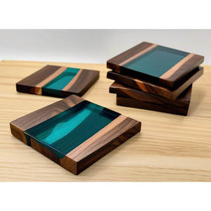 Ensemble de sous-verres promotionnels durables en bois et résine, 5 pièces, au design moderne pour la maison et le bureau - Product Image 2