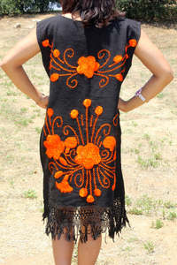 Vestido Bohemio de Talla Grande, Sin Mangas, de Algodón, Corte en A, Ecológico, con Bordado Floral a Mano, Dobladillo con Flecos, Largo hasta la Rodilla, Casual - Product Image 2