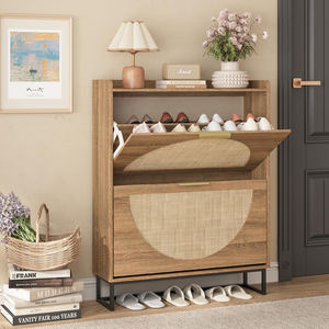 Foldable Slim 2-Layer <b>Rattan</b> Shoe <b>Storage</b> Functional Design with Non-Slip Feet - Product Image 2