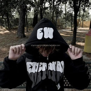 ที่กําหนดเองผ้าฝ้าย100%เฮฟวี่เวทเต็มหน้าขนาดใหญ่y2kซิปขึ้นเสื้อกันหนาวหมวกบุรุษเทอร์รี่ฝรั่งเศส3dพัฟพิมพ์ผู้ผลิตเสื้อกันหนาวหมวก - Product Image 3