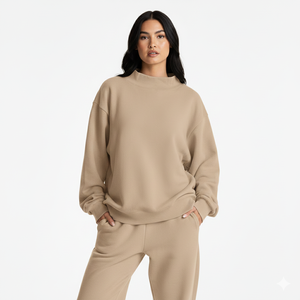 Women Winter Long Knitted Oversized Mockneck Sweatshirt Casual Loose Pullover Streetwear Fashion <b>Top</b> Front Logo for Cozy Comfort - Product Image 1